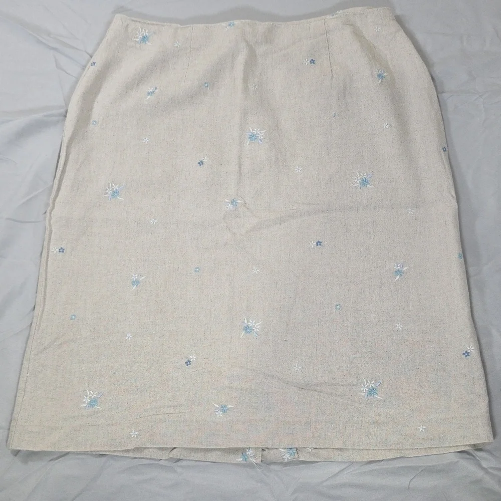 Van Heusen Embroidered Flowers Linen Midi Pencil Skirt